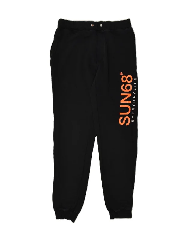 SUN68 Womens Graphic Tracksuit Trousers Joggers UK 14 Large Black Cotton