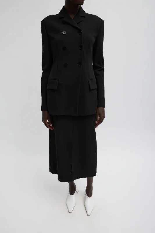 Tibi Wren Crepe Knit Fitted Blazer - Black