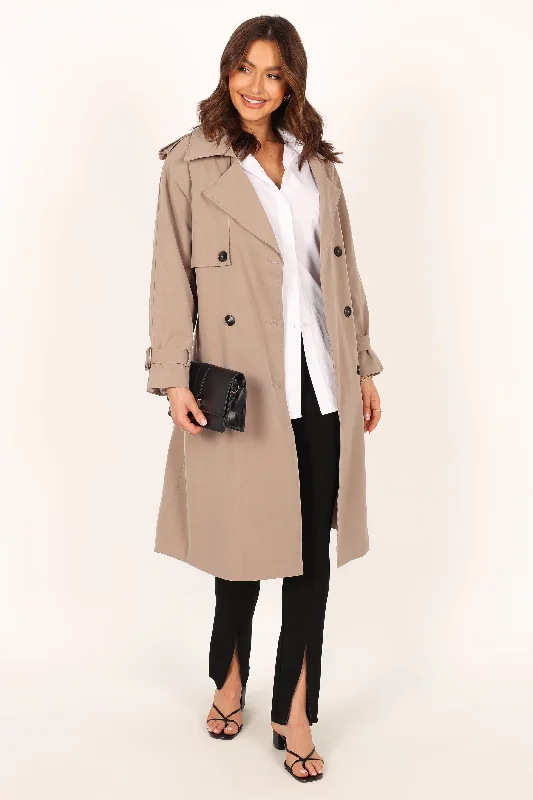 Trina Button Front Trench Coat - Mocha