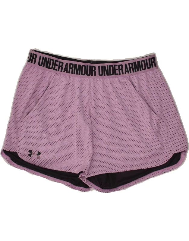 UNDER ARMOUR Womens Graphic Sport Shorts UK 12 Medium Purple Spotted