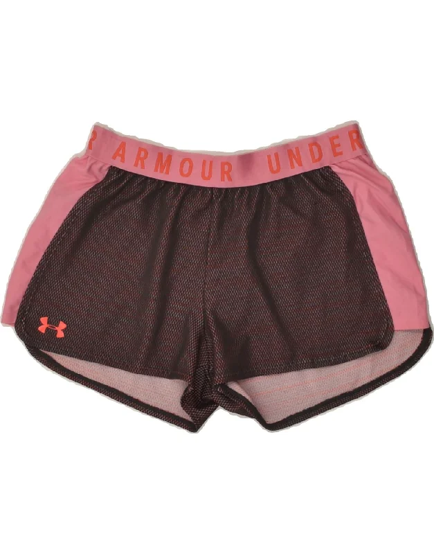 UNDER ARMOUR Womens Heat Gear Sport Shorts UK 12 Medium Pink Colourblock