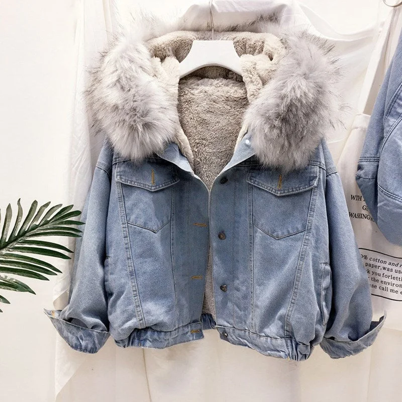 Velvet thick denim jacket