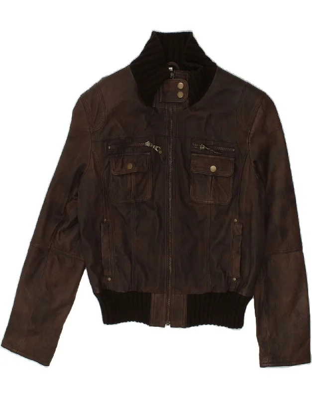 VINTAGE Womens Bomber Leather Jacket IT 42 Medium Brown Leather