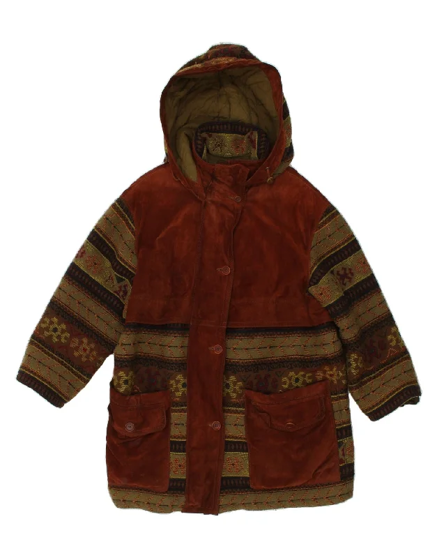 VITTORIO FORTI Womens Hooded Overcoat IT 46 Large Brown Fair Isle