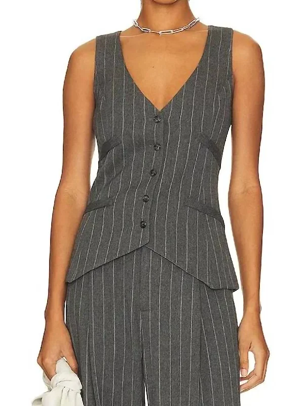 Waistcoat In Grey Pinstripe