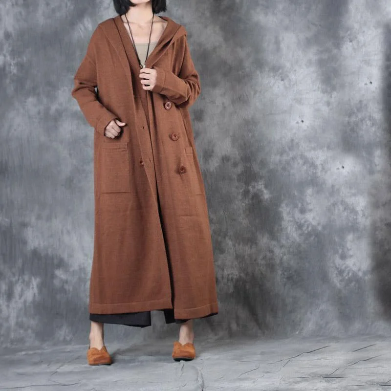 Winter casaul long sleeve woolen sweater hooded coats plus size double breast maxi winter outfits