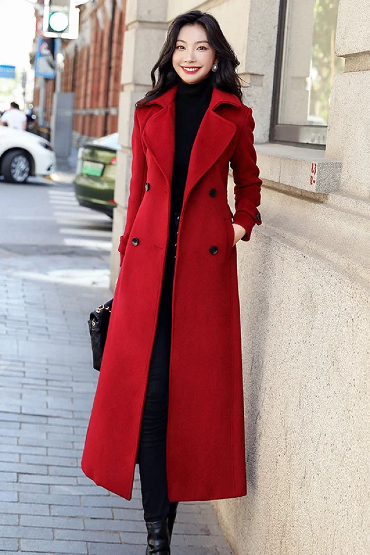 Winter warm long red wool coat  3190