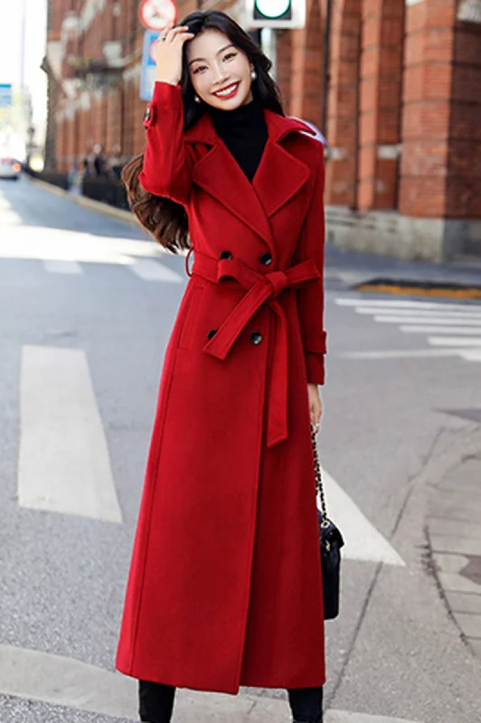 Winter warm long red wool coat  3190