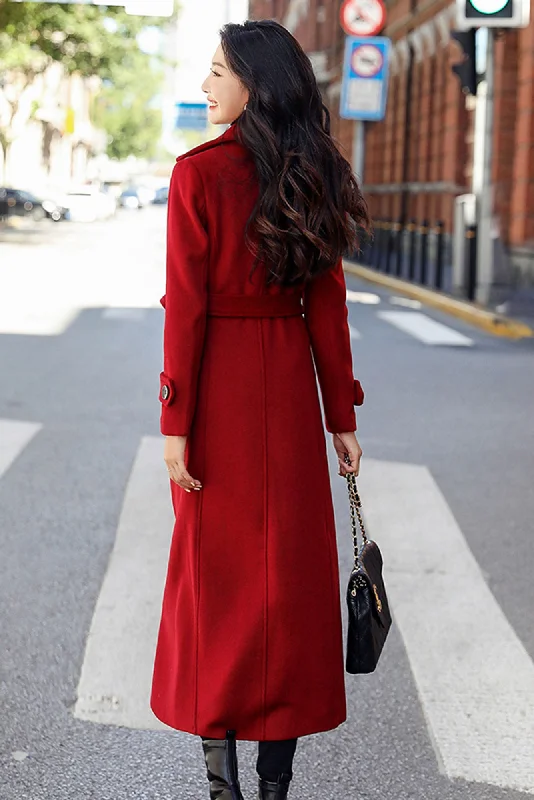 Winter warm long red wool coat  3190