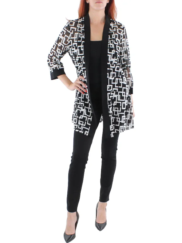 Womens Mesh Printed Duster Blazer