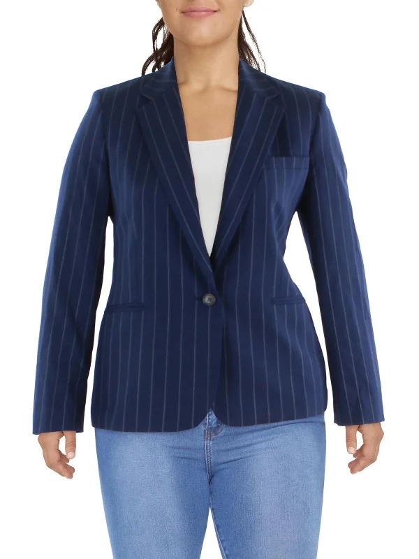 Womens Pinstripe Career One-Button Blazer