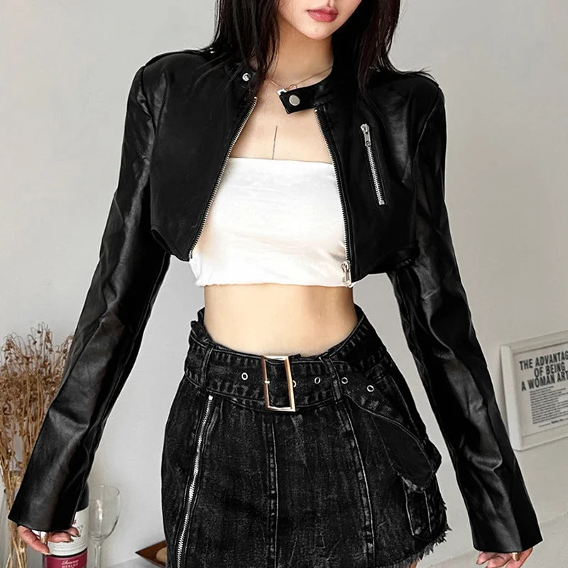 Women's Punk Buckle Faux Leather Short Jacket