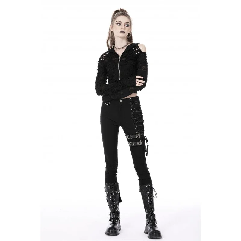 Women's Punk Off Shoulder Ripped Zipper Jacket