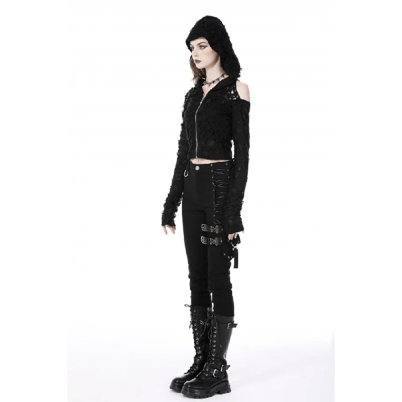 Women's Punk Off Shoulder Ripped Zipper Jacket