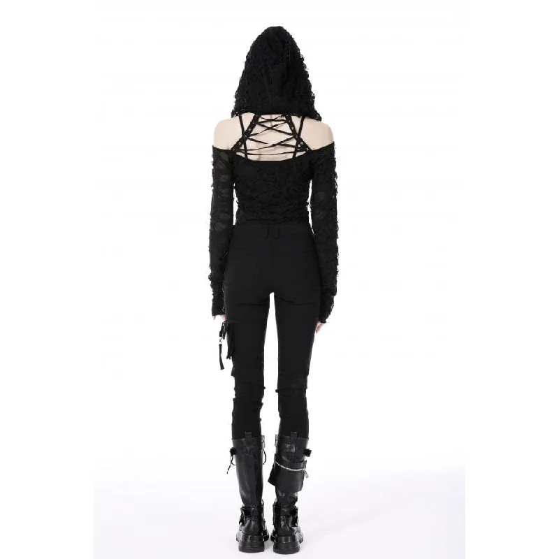 Women's Punk Off Shoulder Ripped Zipper Jacket