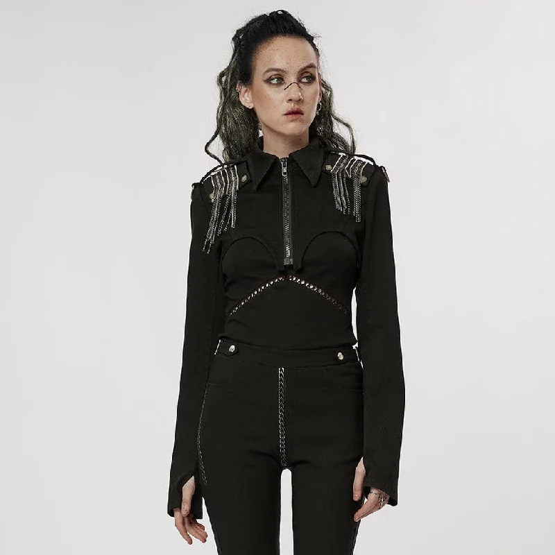 Women's Punk Turn-down Collar Chain Jacket