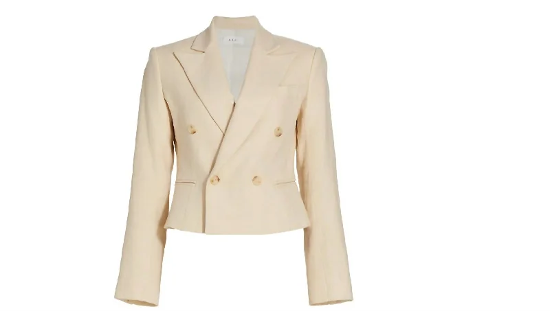 Women's River Linen Double Breasted Blazer In Barely Beige