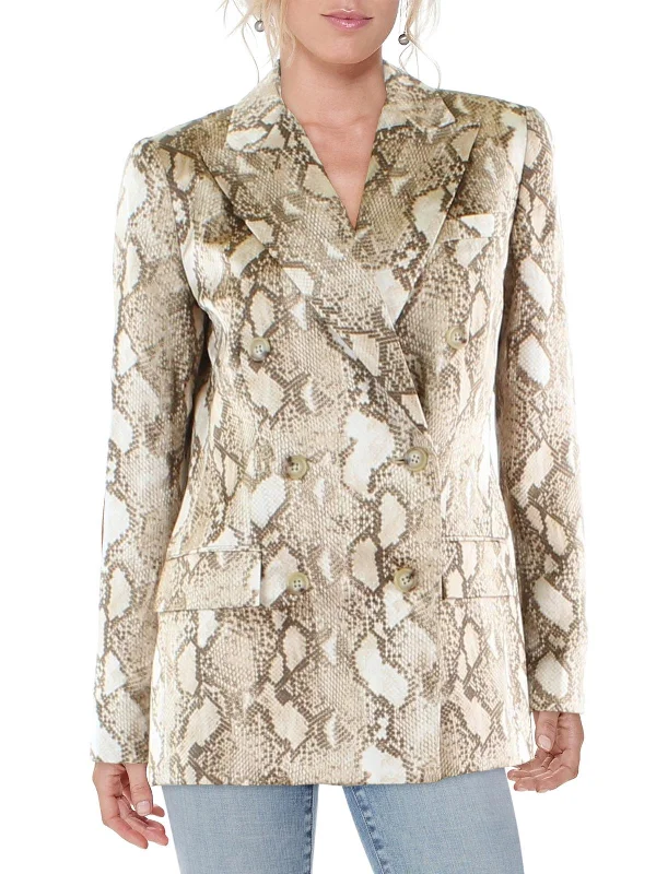 Womens Snake Print Dressy Two-Button Blazer