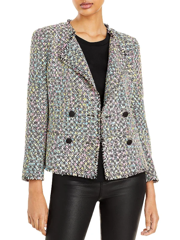 Womens Tweed Fringe Two-Button Blazer