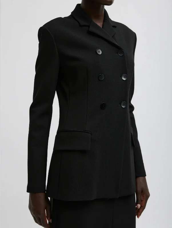 Wren Crepe Knit Fitted Blazer in Black