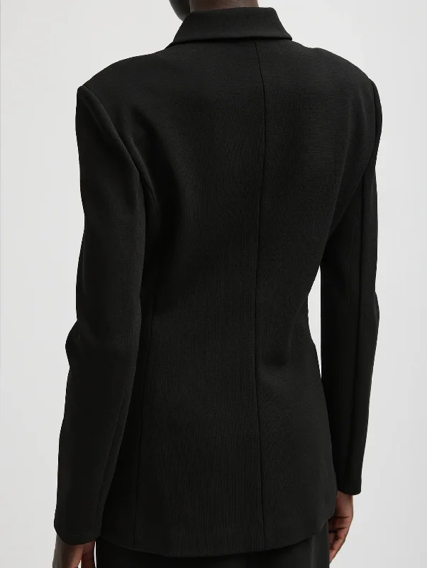 Wren Crepe Knit Fitted Blazer in Black