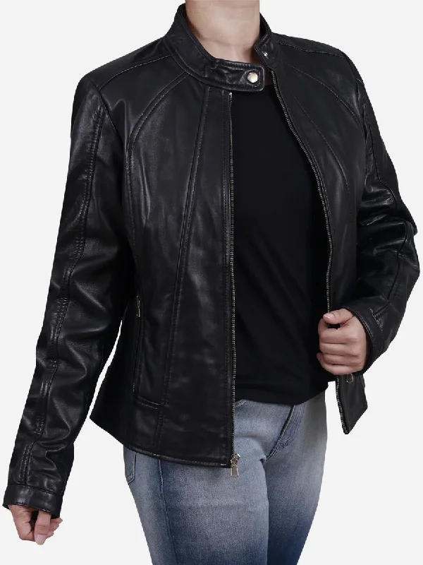 Zaneta Women's Black Slim Fit Leather Jacket