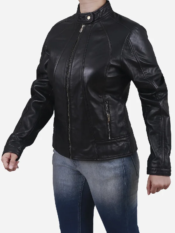 Zaneta Women's Black Slim Fit Leather Jacket