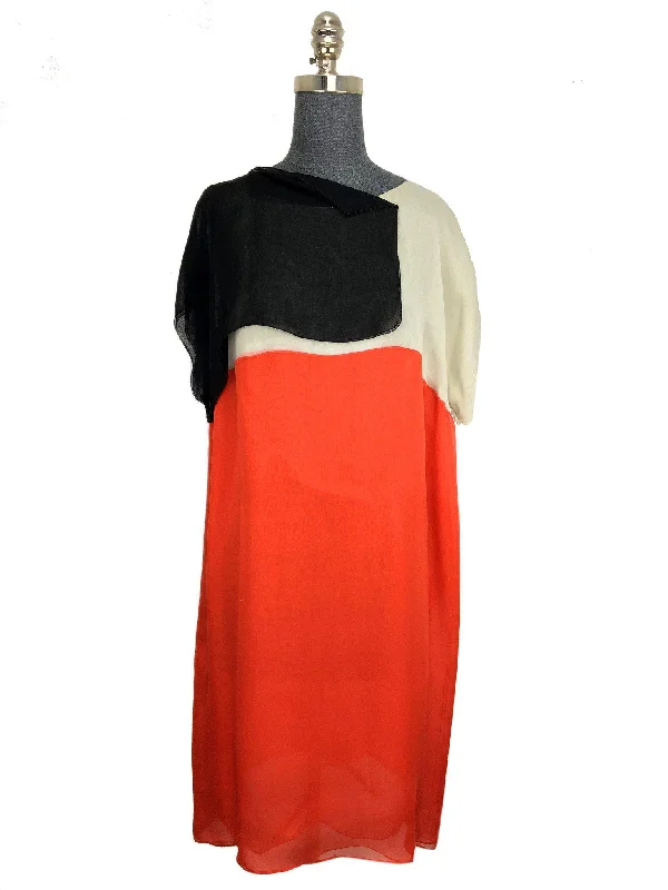 Bottega Veneta Color-Block Silk-Chiffon Dress Size L