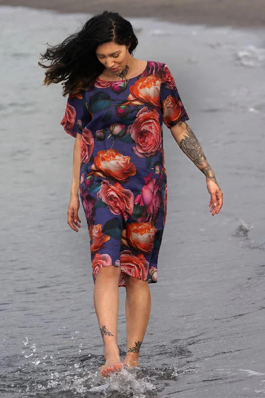 Carey Dress - Navy Pink Roses - SALE