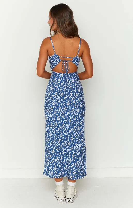 Delphine Blue Floral Midi Dress