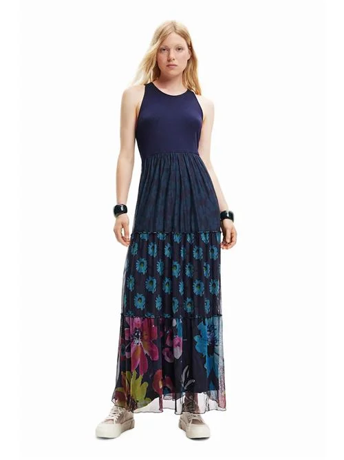 Desigual navy maxi dress with a floral print skirt