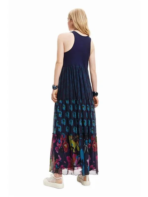 Desigual navy maxi dress with a floral print skirt