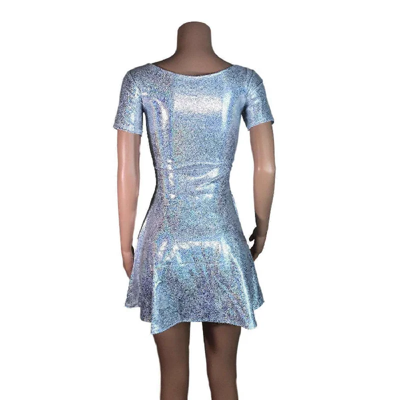 Silver Holographic Short Sleeve Skater fit n flare Dress