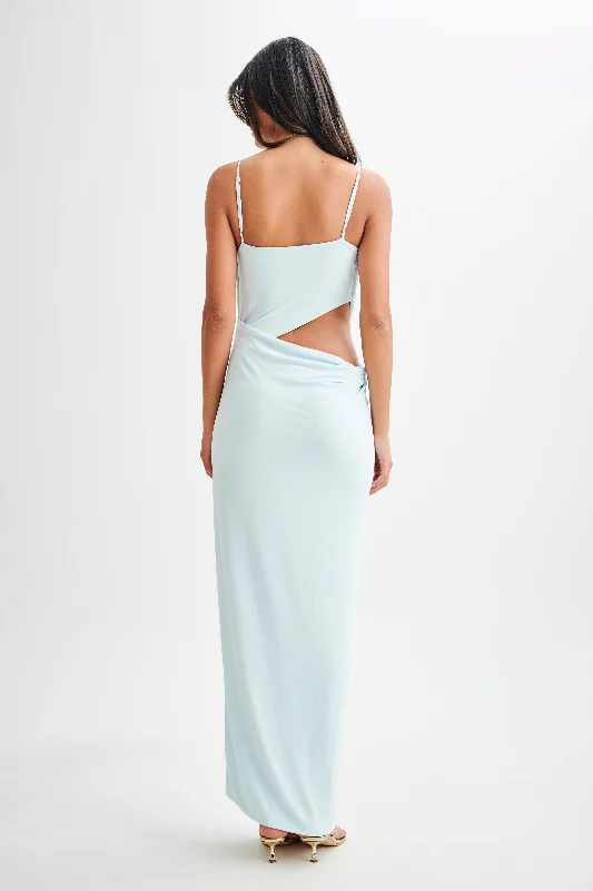 Jemma Draped Slinky Maxi Dress - Sky Blue