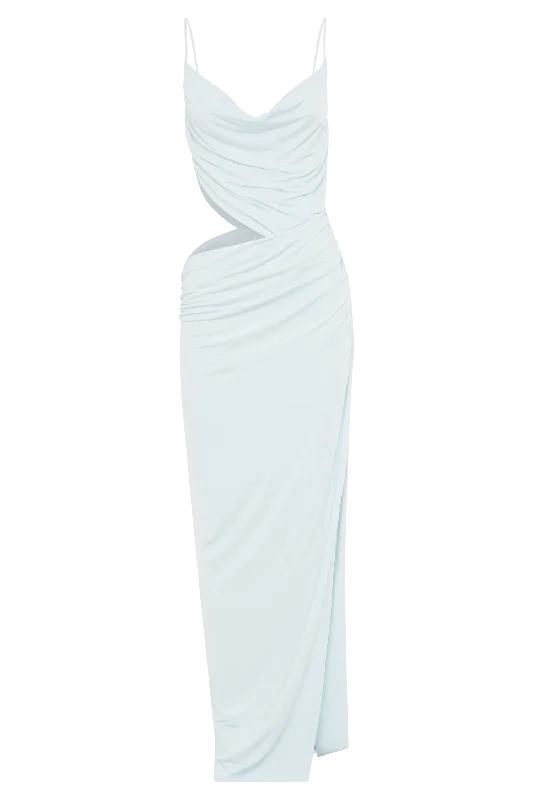 Jemma Draped Slinky Maxi Dress - Sky Blue