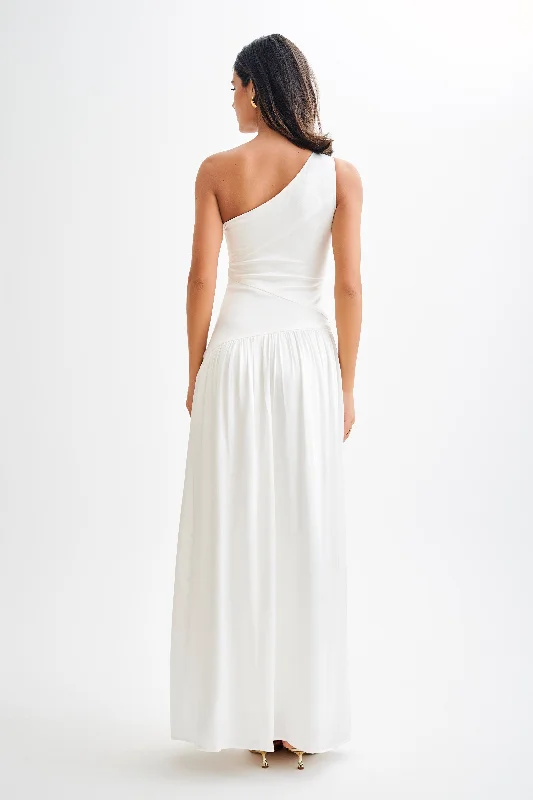 Jenna One Shoulder Pleated Maxi Dress - Ivory