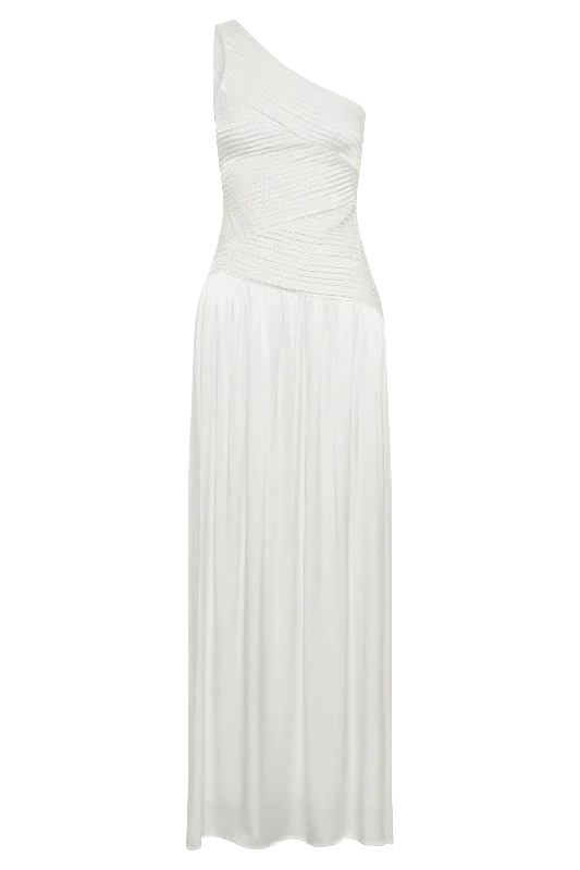 Jenna One Shoulder Pleated Maxi Dress - Ivory