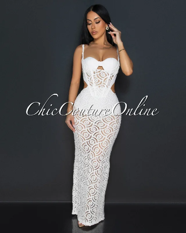 Melora Off-White Bustier Cut-Out Crochet Maxi Dress