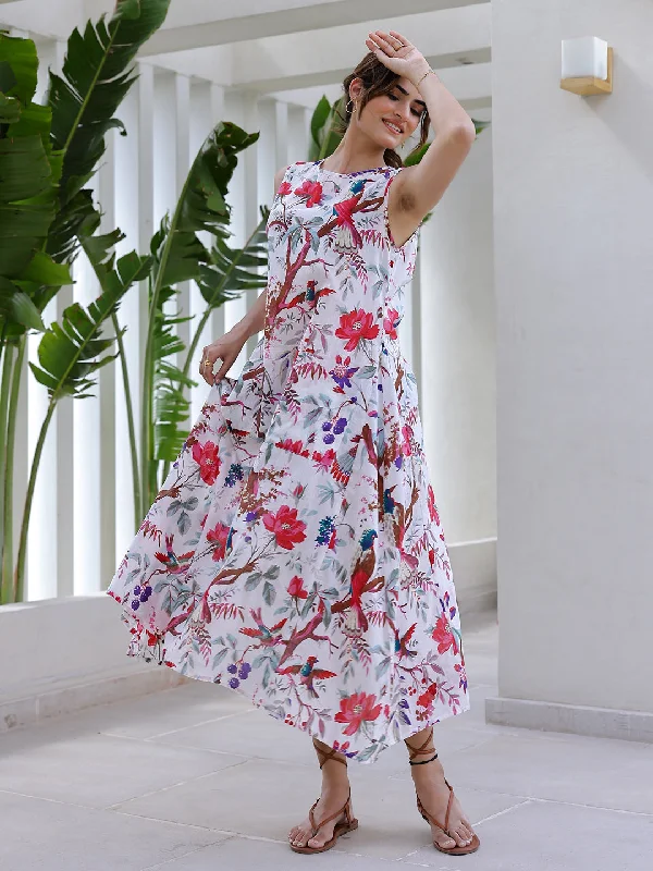 Floral Print A-Line Midi Dress