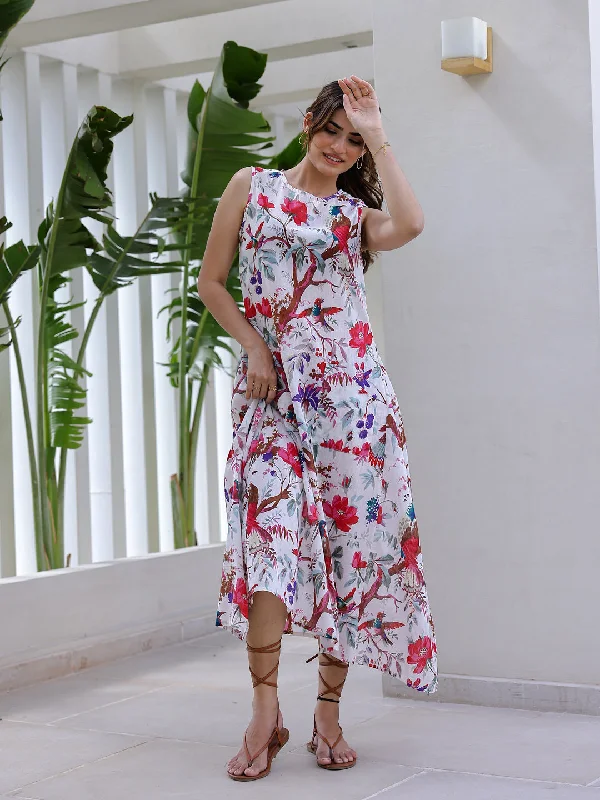 Floral Print A-Line Midi Dress