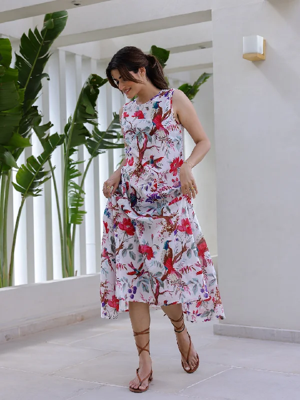 Floral Print A-Line Midi Dress