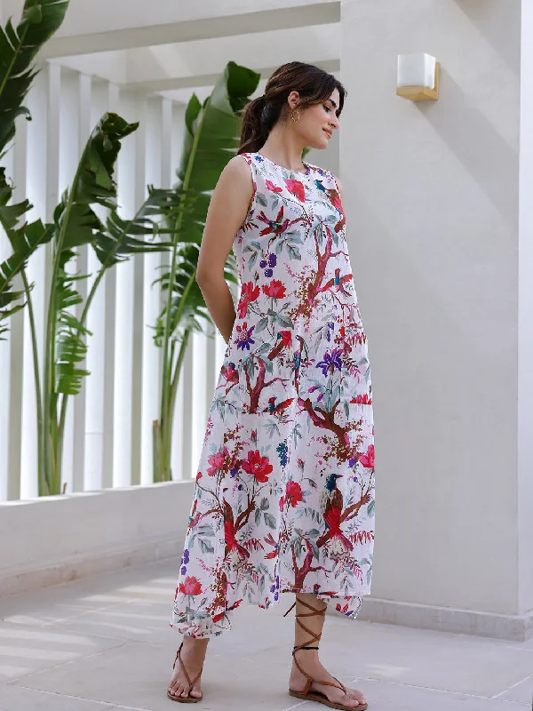 Floral Print A-Line Midi Dress