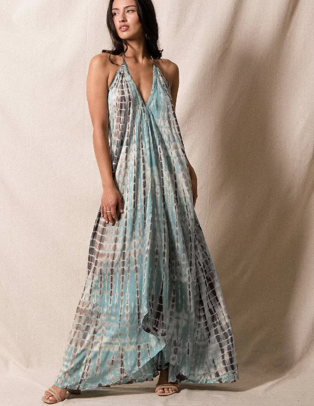 Shibori Halter Dress - Pale Aqua