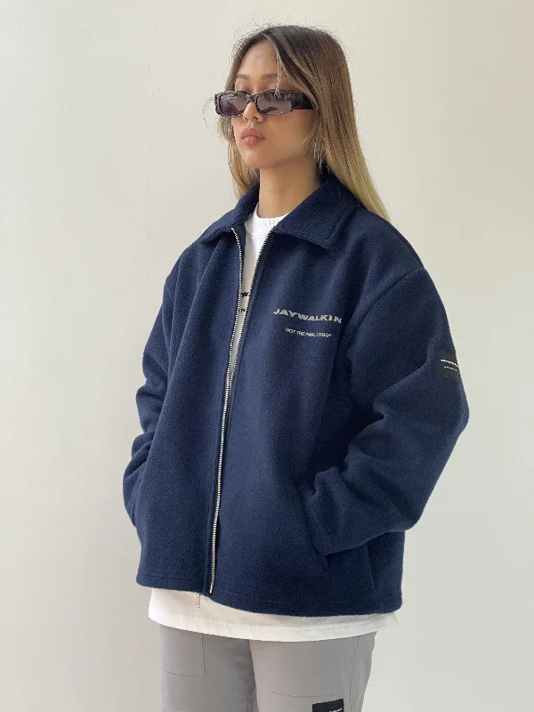 NAVY BLUE FLEECE ZIPPER JACKET [UNISEX]