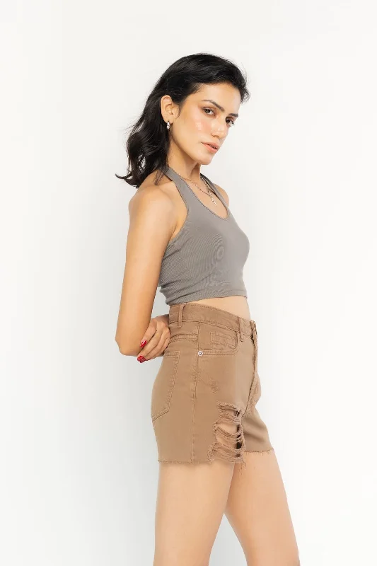 Brown Ripped Shorts