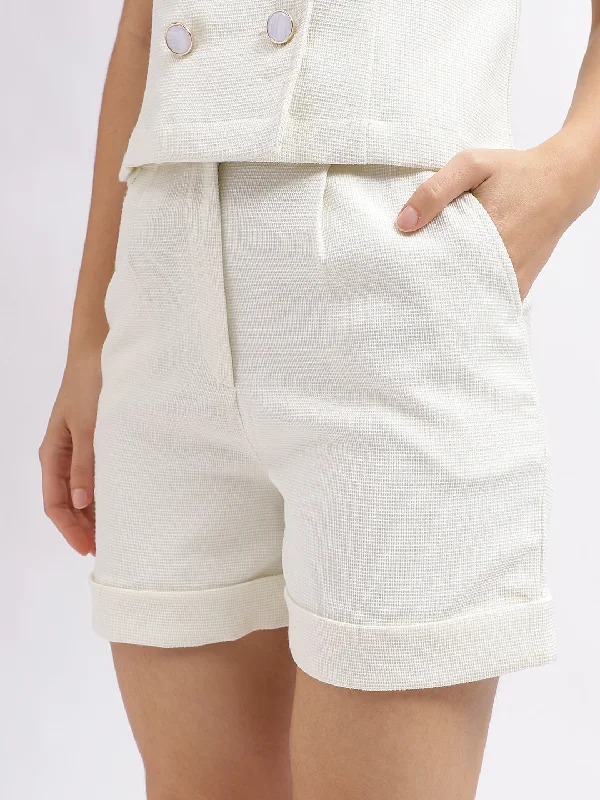 Centre Stage Women Off White Solid Regular Fit High-Rise Shorts