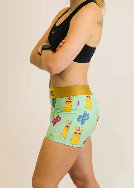 Women's Green Llamas 3"" Compression Shorts