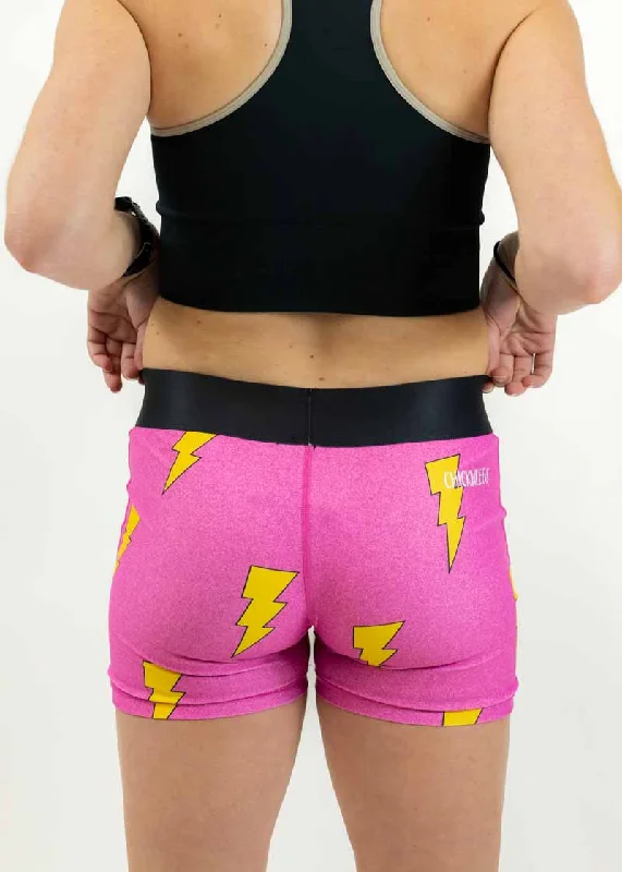 Women's Hot Pink Bolts 3"" Compression Shorts