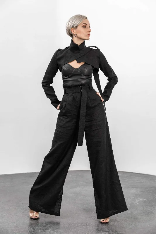 High-Waist Wide-Leg Black Trousers