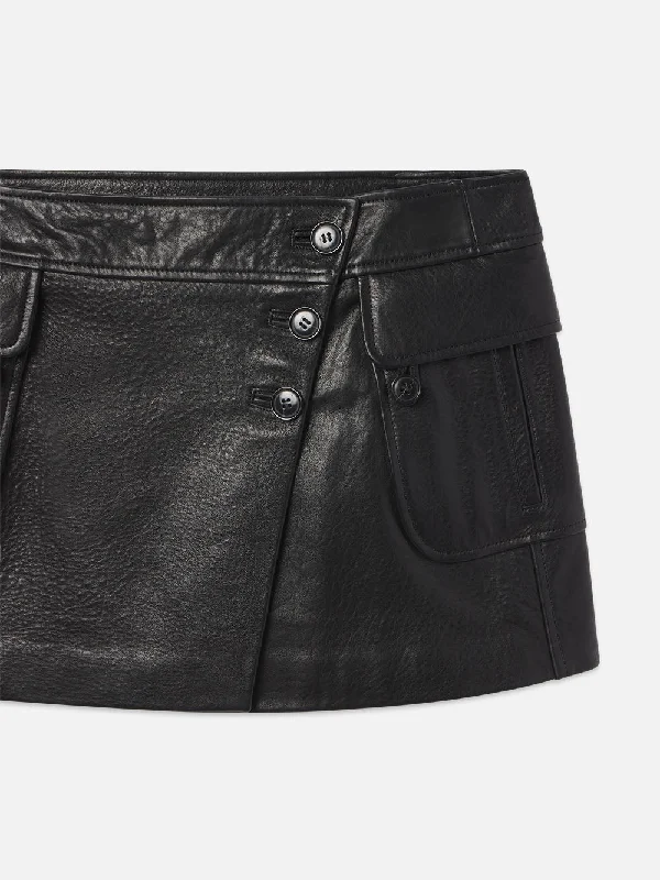 Leather Cargo Mini Skirt -- Black